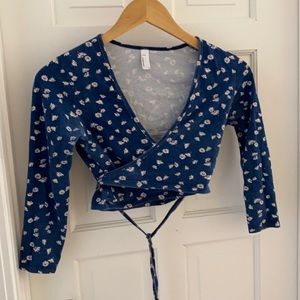 American Apparel Blue Daisy Wrap Cropped Top